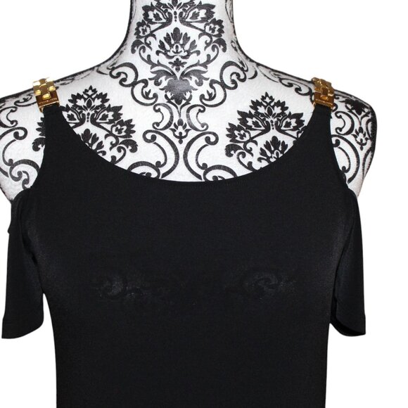 Michael Kors Dress Black Off Shoulders Gold Chain Shoulder Straps Size XS NWT's - Picture 2 of 12